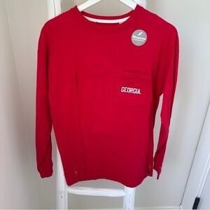 Georgia Red Long Sleeve Crew Neck Pocket Tee Shirt Size Small